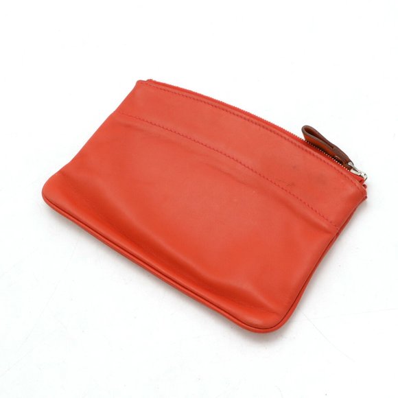 HERMES Hermes Pouch Leather Red Orange X Stamp - Picture 3 of 7
